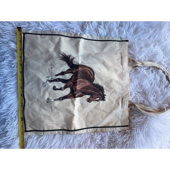 Horse Print Canvas Tote Bag With Woven Handles Beige Eco-Friendly Reusable Shopp - Picture 9 of 9